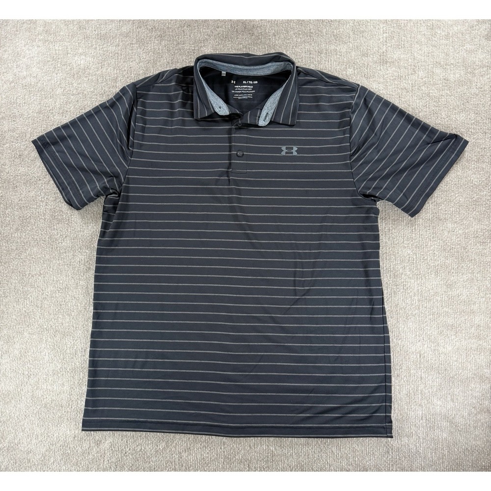 Under Armour The Playoff Polo Black And Gray XL Polo Shirt Striped Short Sleeve